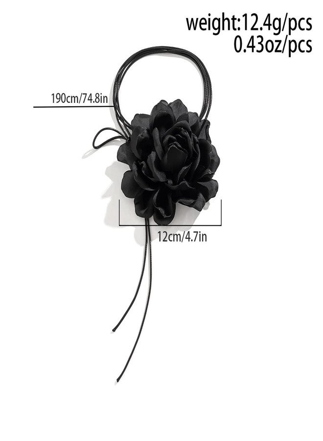 Rannyrena Bohemian Large Flower Choker Necklace Suede Leather Long Wrap Necklace Bow-knot Layered Tie Necklace with Artificial Rose Boho Party Accessories for Women (Black) - Image 2